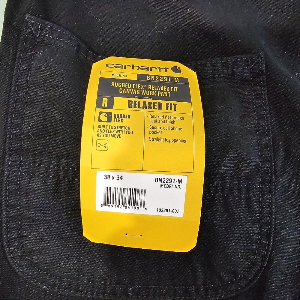 Mens Carhartt Rugged Flex Relaxed Fit Canvas Workpant in Black 38x34 - Picture 7 of 9